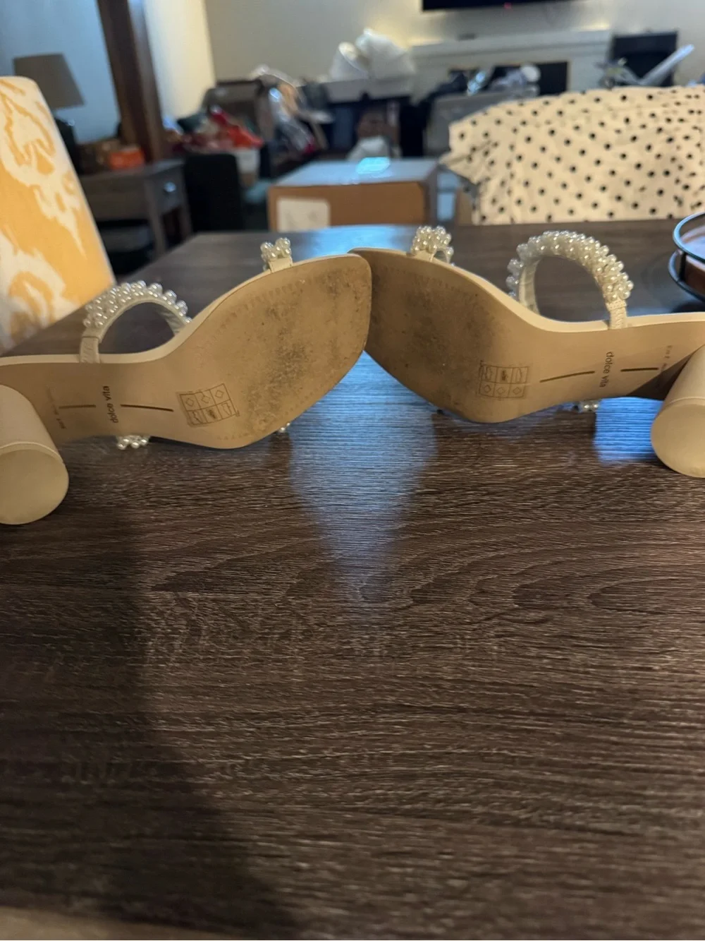 Dolce Vita Cream Pearl-Trim Heeled Sandals
